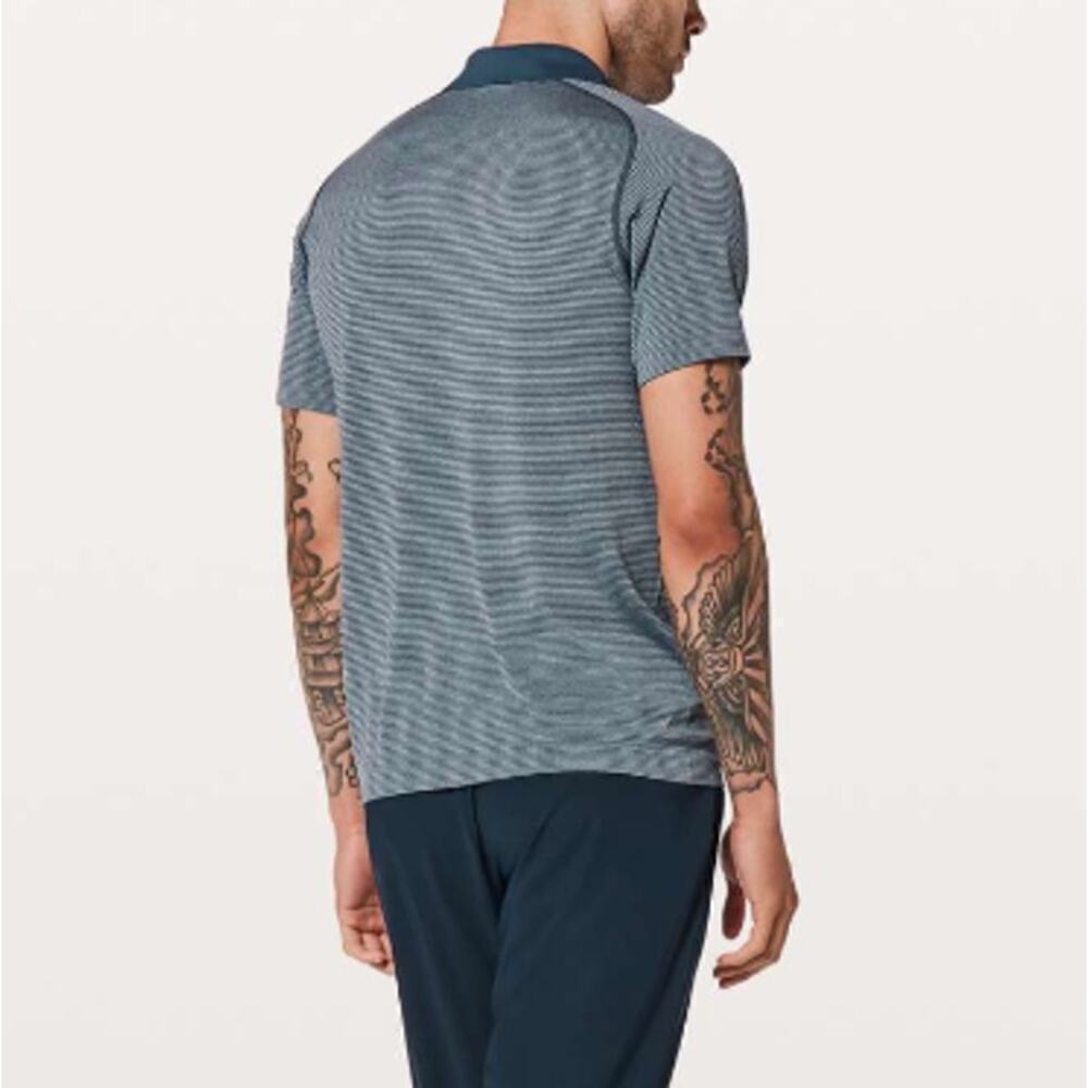 Lululemon Metal Vent Tech Polo Shirt Seamless Striped In Blue Grey Size Small - Picture 2 of 11